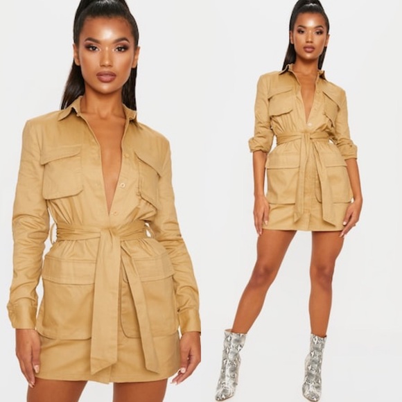 PrettyLittleThing Dresses & Skirts - Khaki Button Down Mini Dress